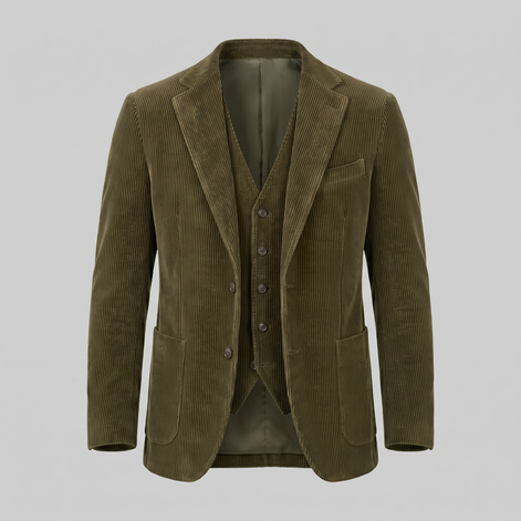 Men's Corduroy Blazer Jacket with Matching Vest