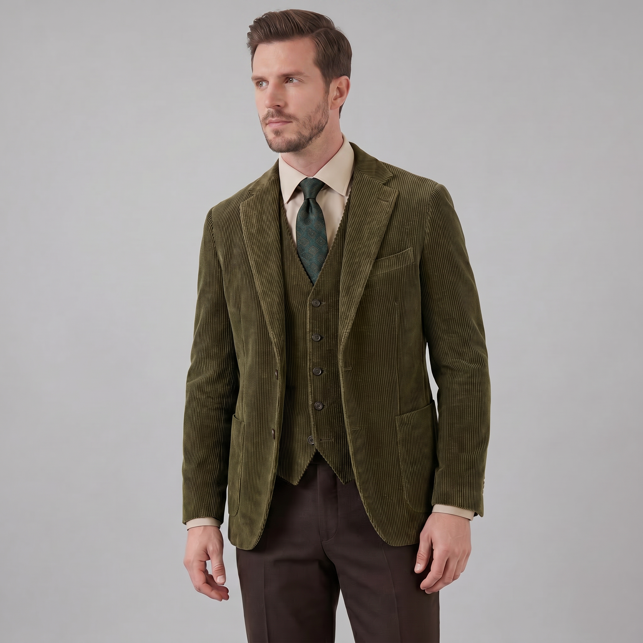 Men's Corduroy Blazer Jacket with Matching Vest
