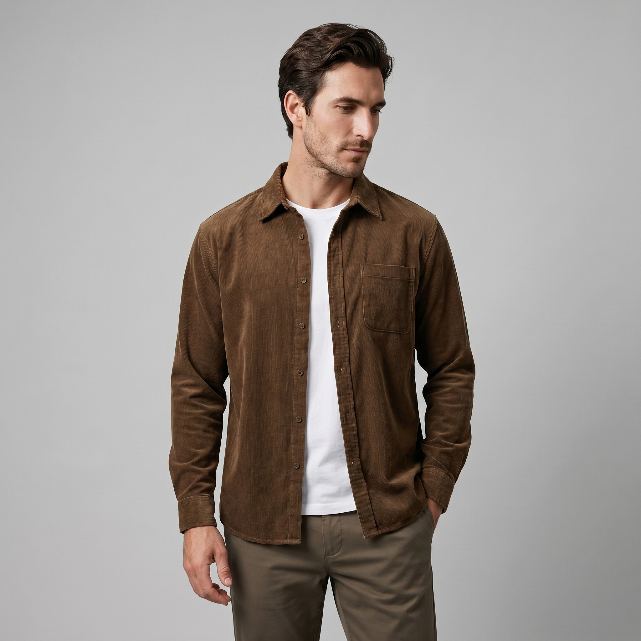 Men's Corduroy Long Sleeve Casual Shirt