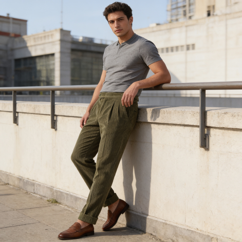 Men's Corduroy Pleated Trousers