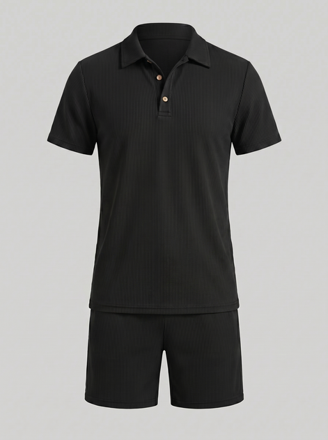 Men's Corduroy Polo and Shorts Outfit Set