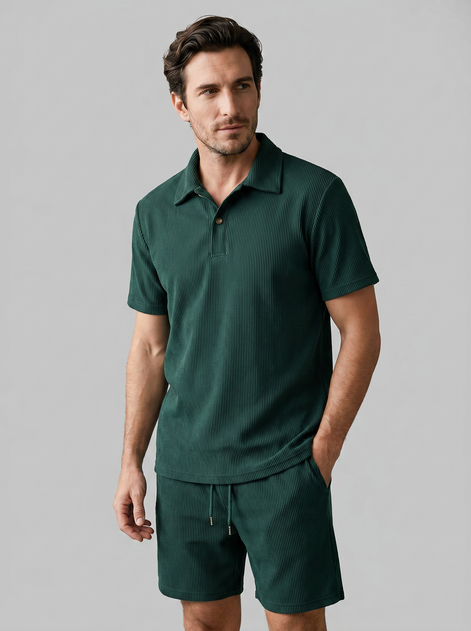 Men's Corduroy Polo and Shorts Outfit Set