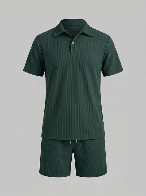 Men's Corduroy Polo and Shorts Outfit Set
