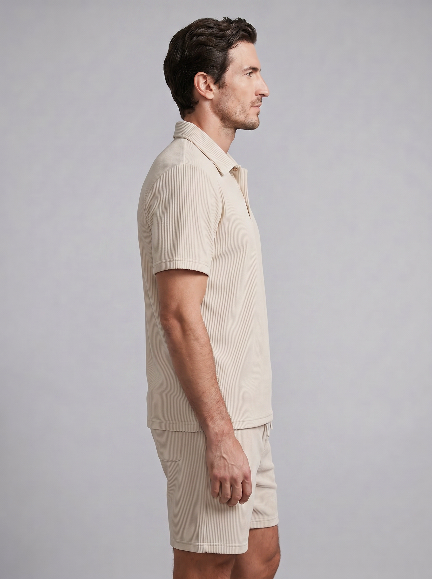 Men's Corduroy Polo and Shorts Outfit Set