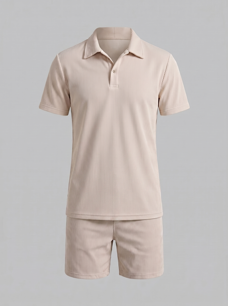 Men's Corduroy Polo and Shorts Outfit Set