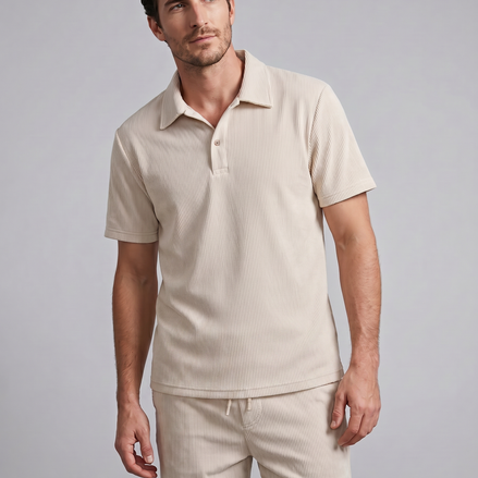 Men's Corduroy Polo and Shorts Outfit Set