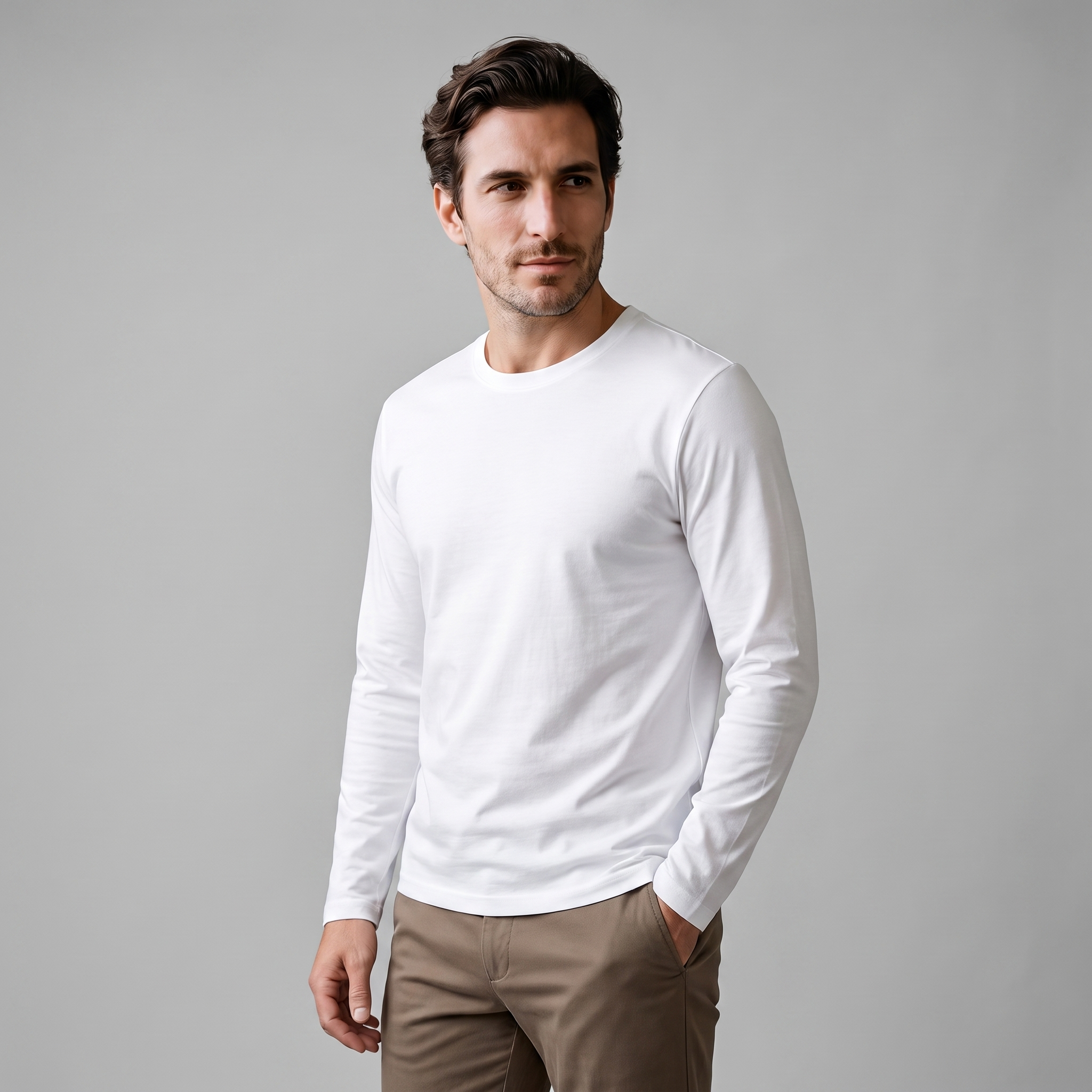 Men's Cotton Blend Long Sleeve Crew Neck Shirt