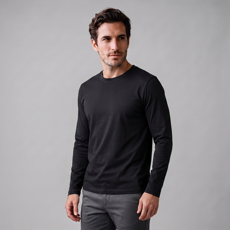 Men's Cotton Blend Long Sleeve Crew Neck Shirt