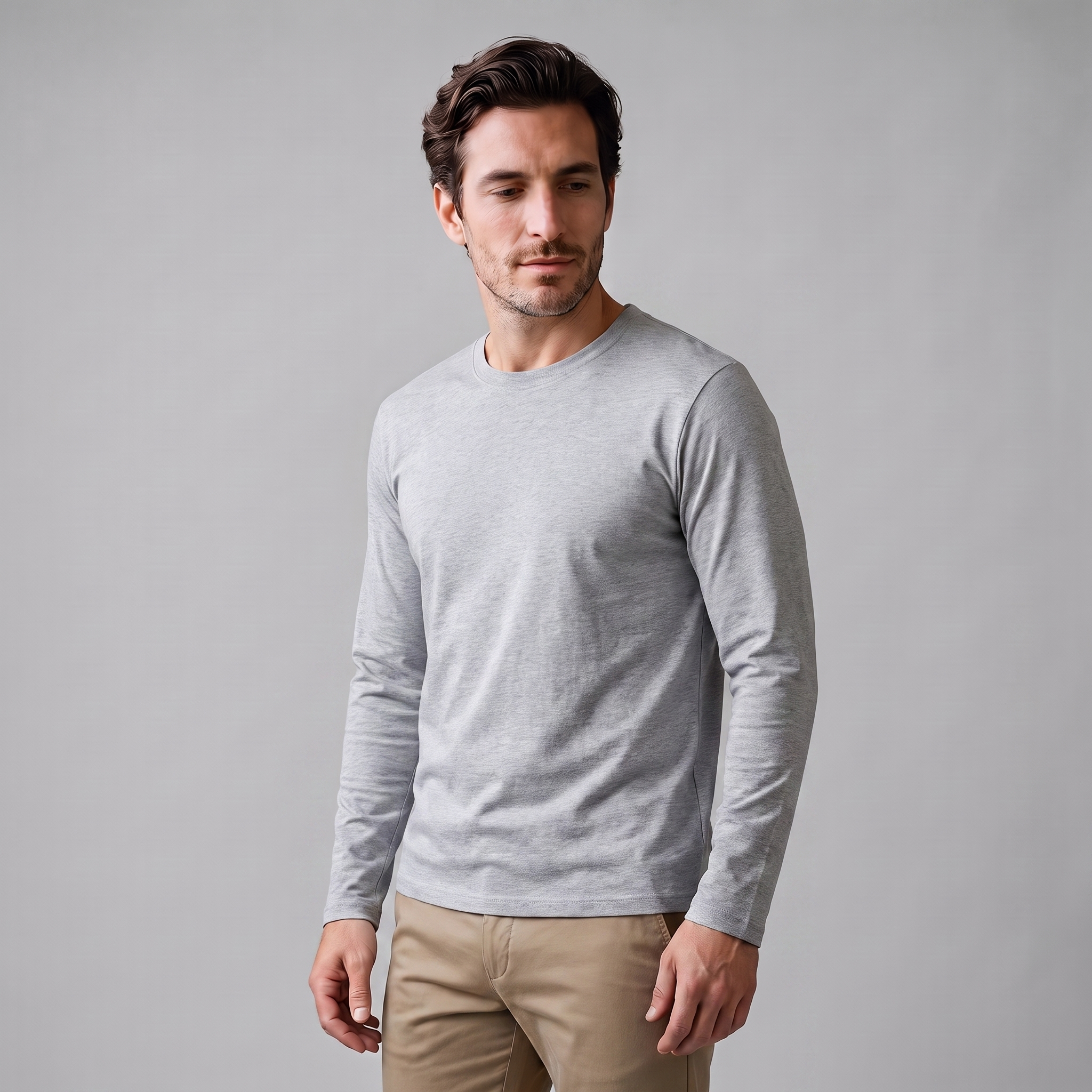 Men's Cotton Blend Long Sleeve Crew Neck Shirt