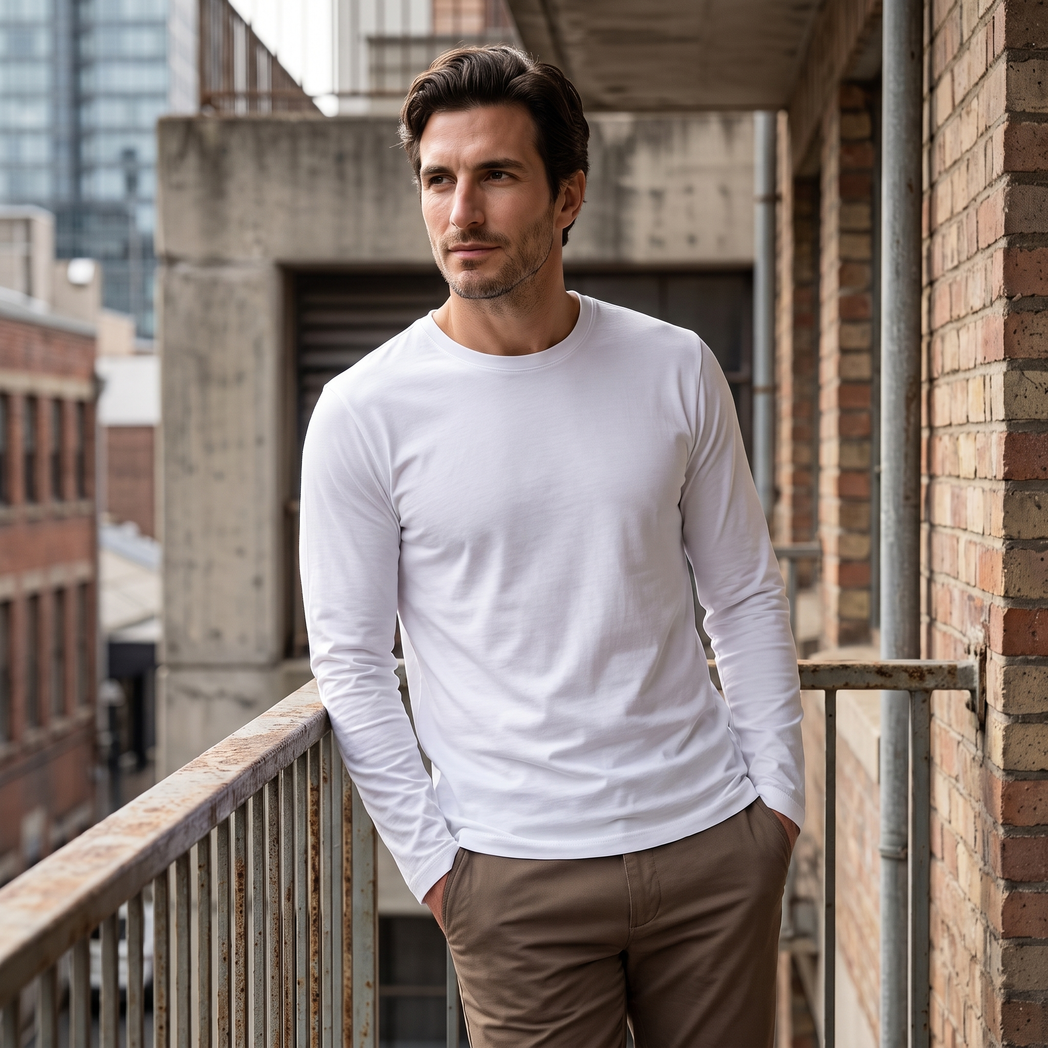 Men's Cotton Blend Long Sleeve Crew Neck Shirt