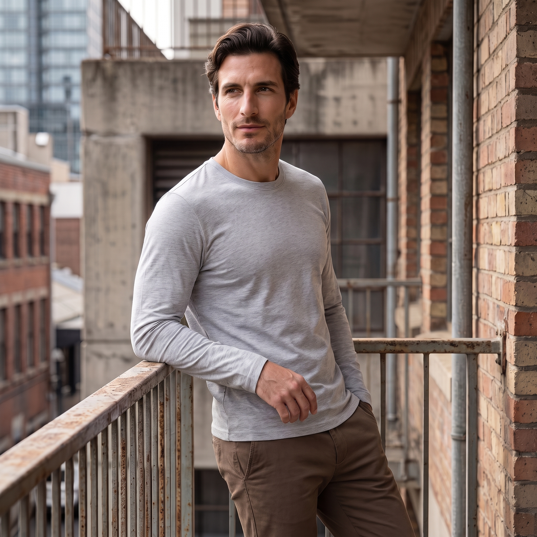 Men's Cotton Blend Long Sleeve Crew Neck Shirt