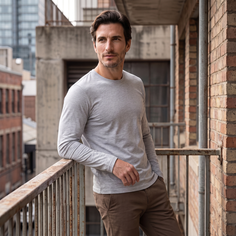 Men's Cotton Blend Long Sleeve Crew Neck Shirt
