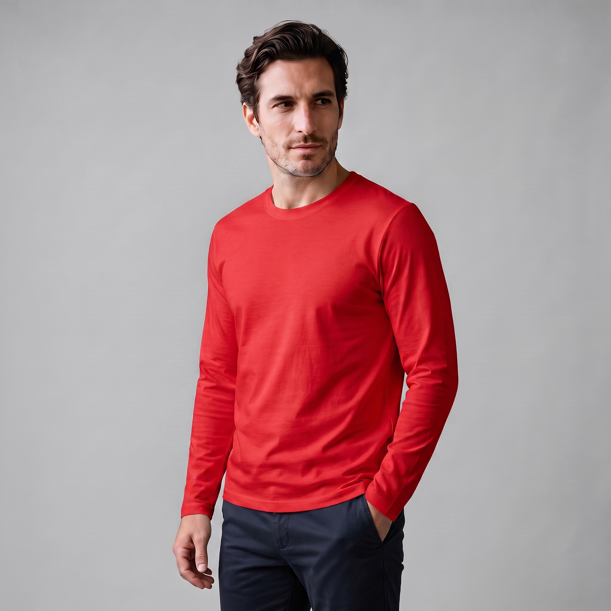 Men's Cotton Blend Long Sleeve Crew Neck Shirt
