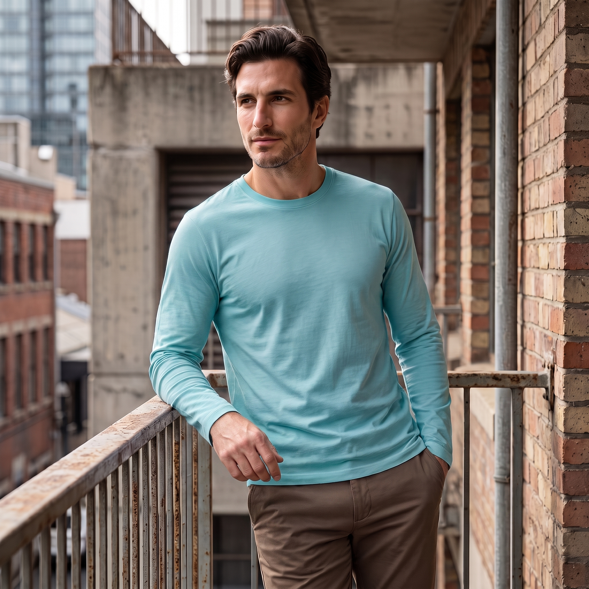 Men's Cotton Blend Long Sleeve Crew Neck Shirt