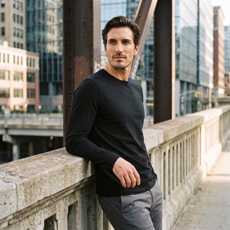 Men's Cotton Blend Long Sleeve Crew Neck Shirt