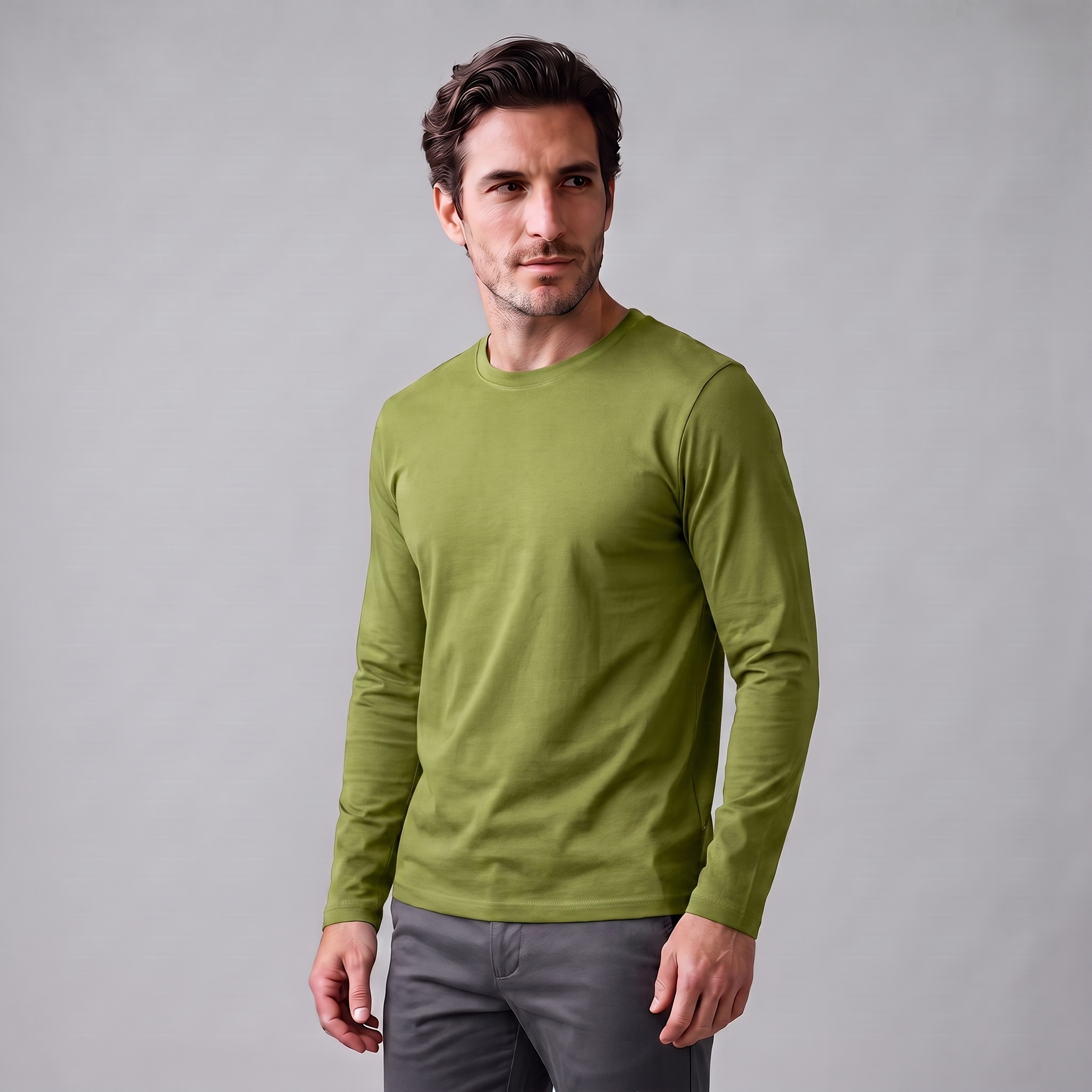 Men's Cotton Blend Long Sleeve Crew Neck Shirt