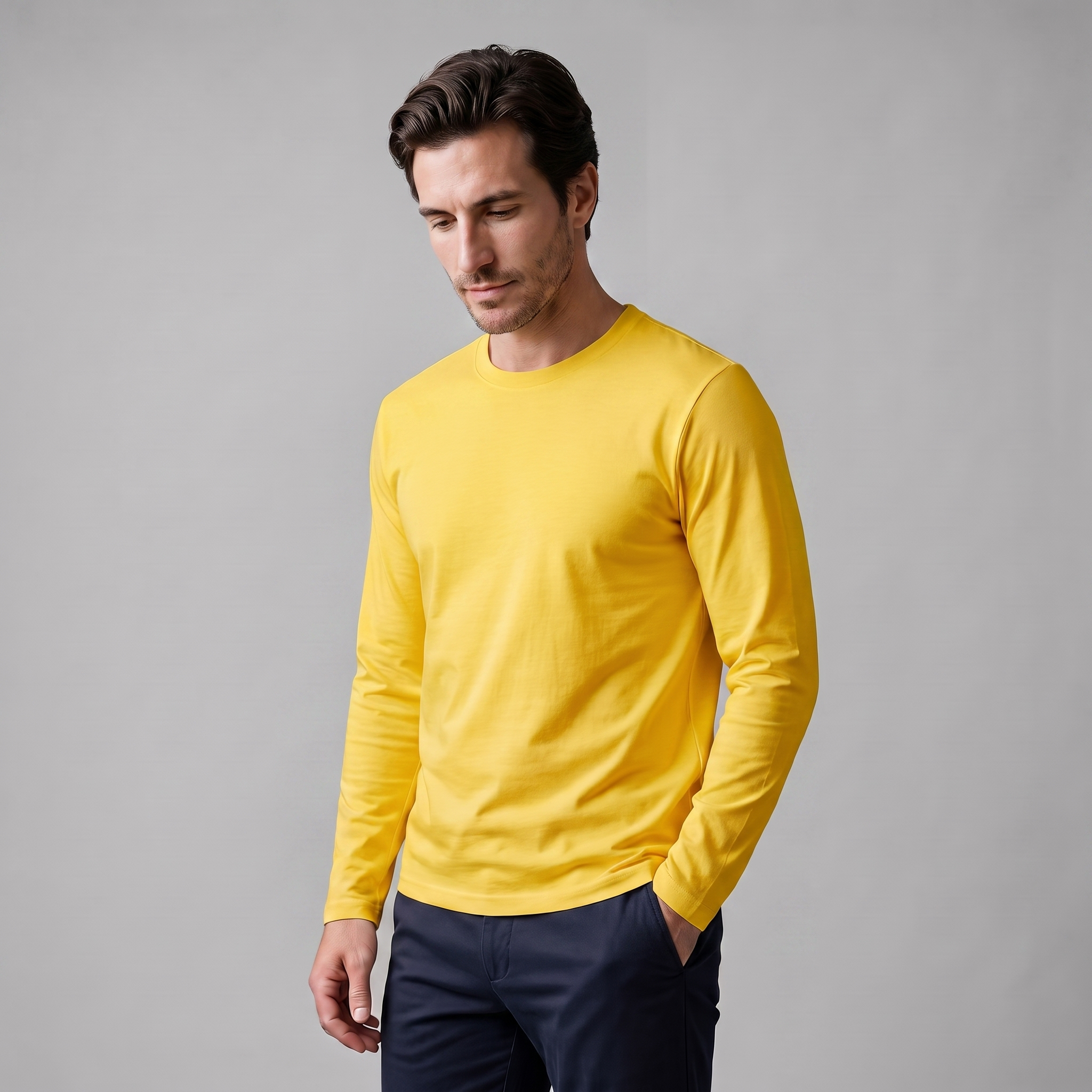 Men's Cotton Blend Long Sleeve Crew Neck Shirt