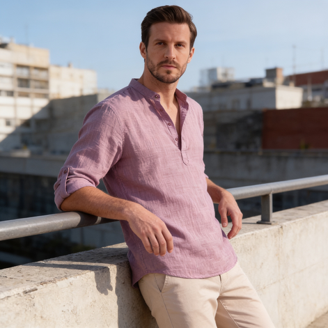 Men's Cotton Popover Henley Shirt