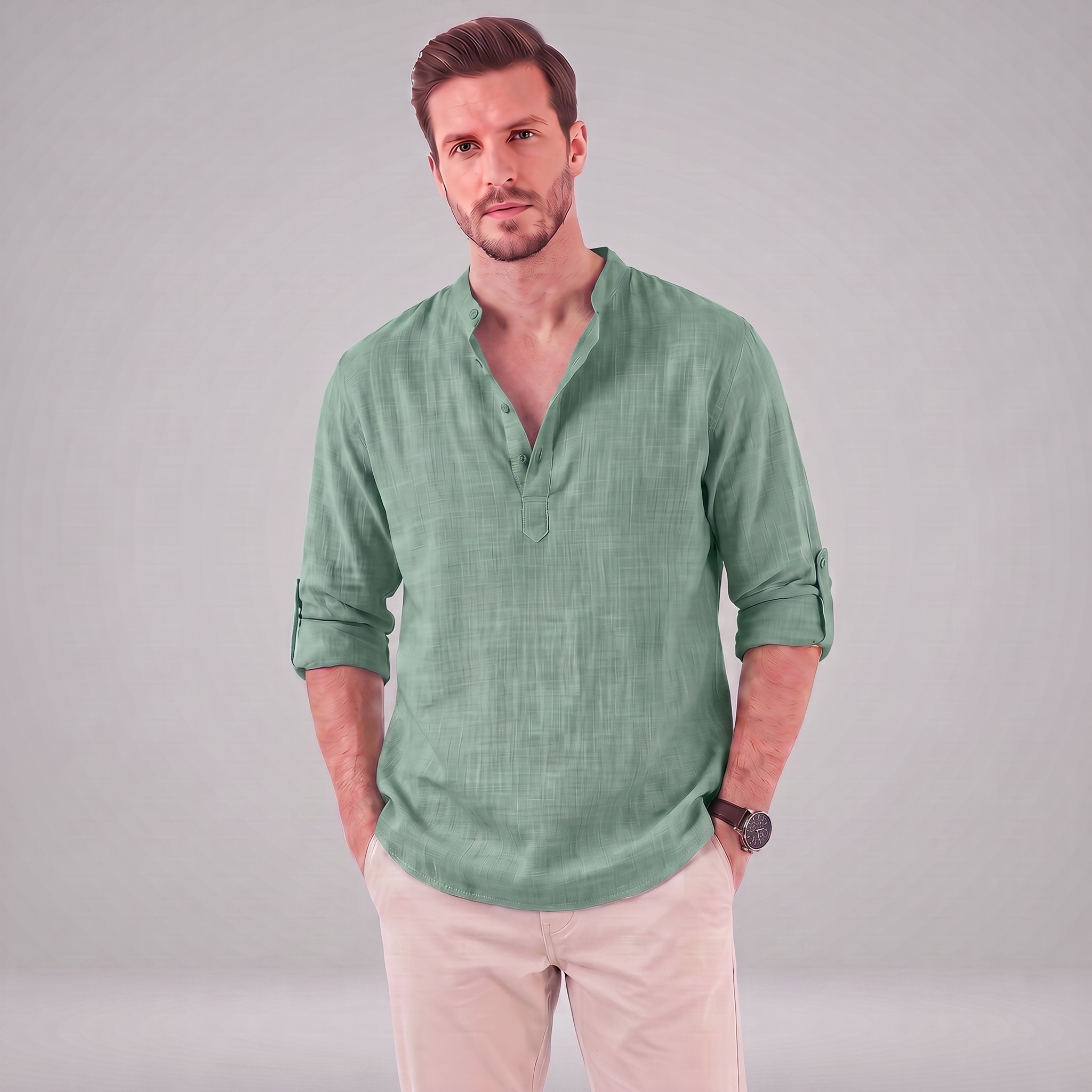 Men's Cotton Popover Henley Shirt