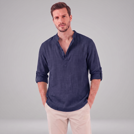 Men's Cotton Popover Henley Shirt