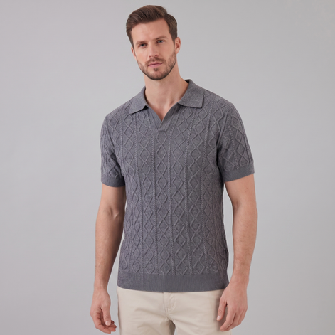 Men's Diamond Cable Knit Polo