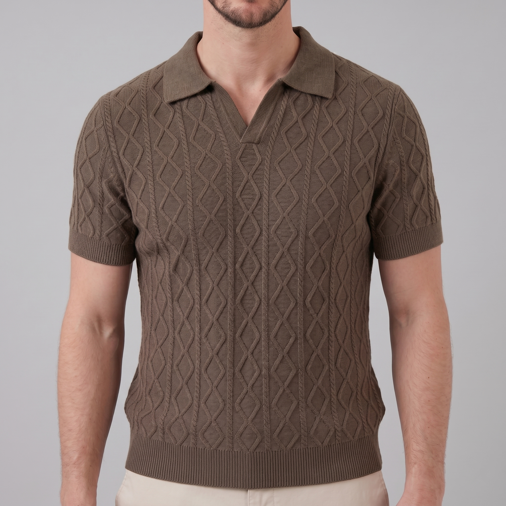 Men's Diamond Cable Knit Polo