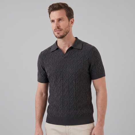 Men's Diamond Cable Knit Polo