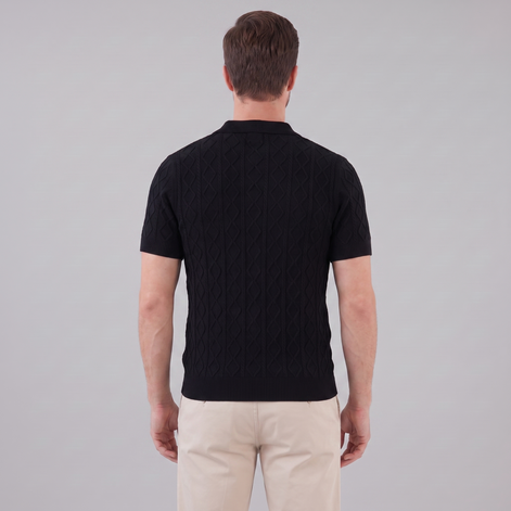 Men's Diamond Cable Knit Polo Shirt