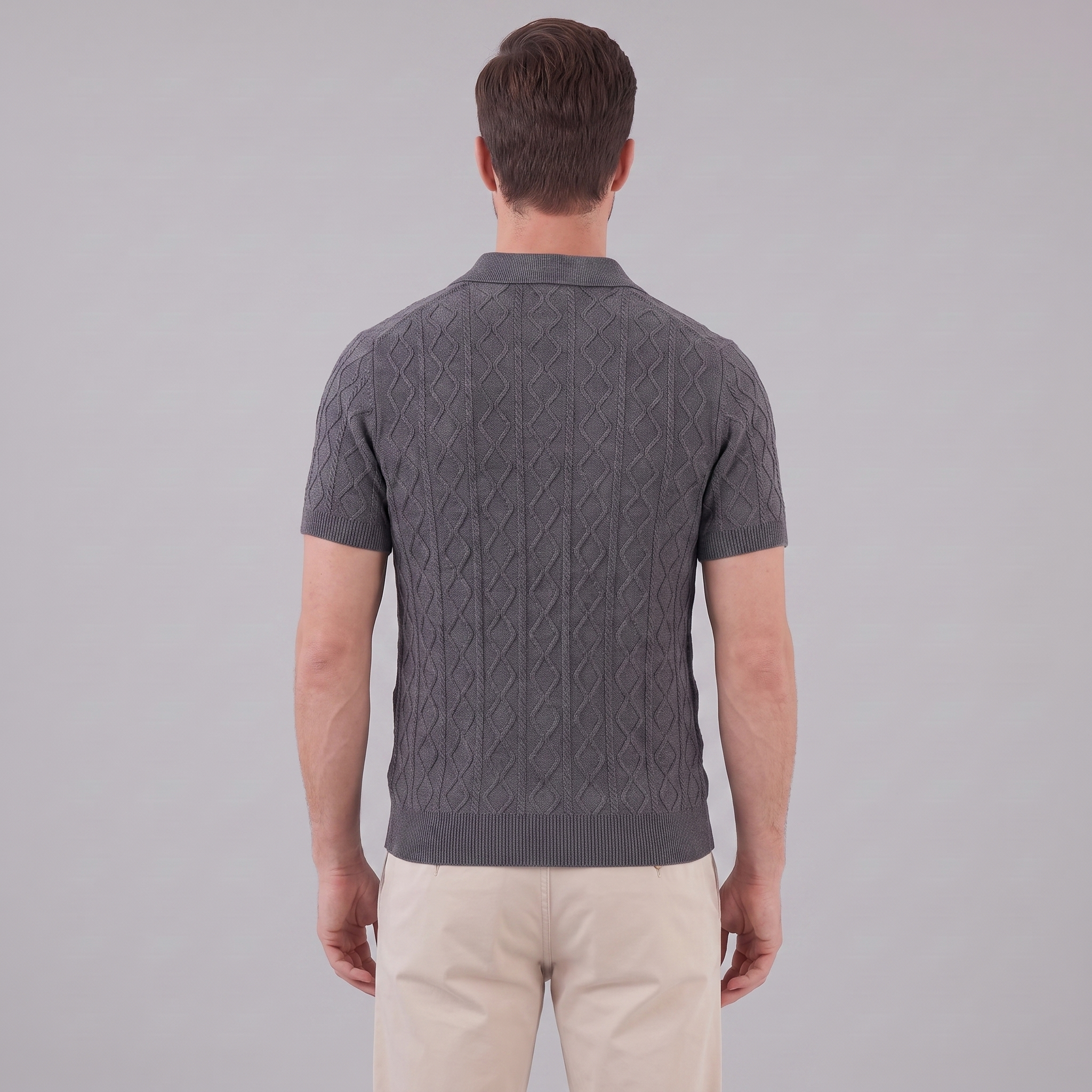 Men's Diamond Cable Knit Polo Shirt