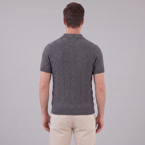 Men's Diamond Cable Knit Polo Shirt