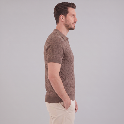 Men's Diamond Cable Knit Polo Shirt