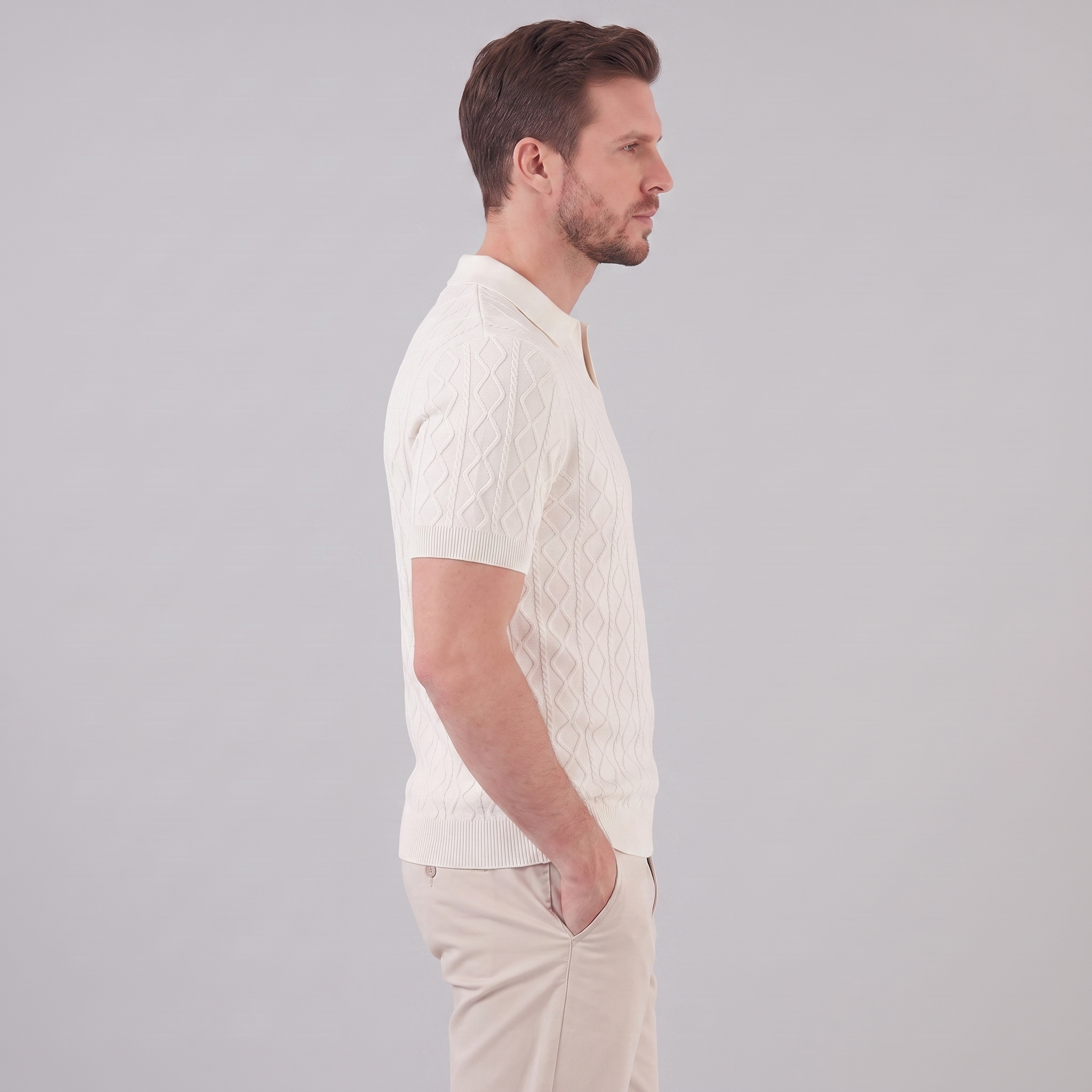 Men's Diamond Cable Knit Polo Shirt