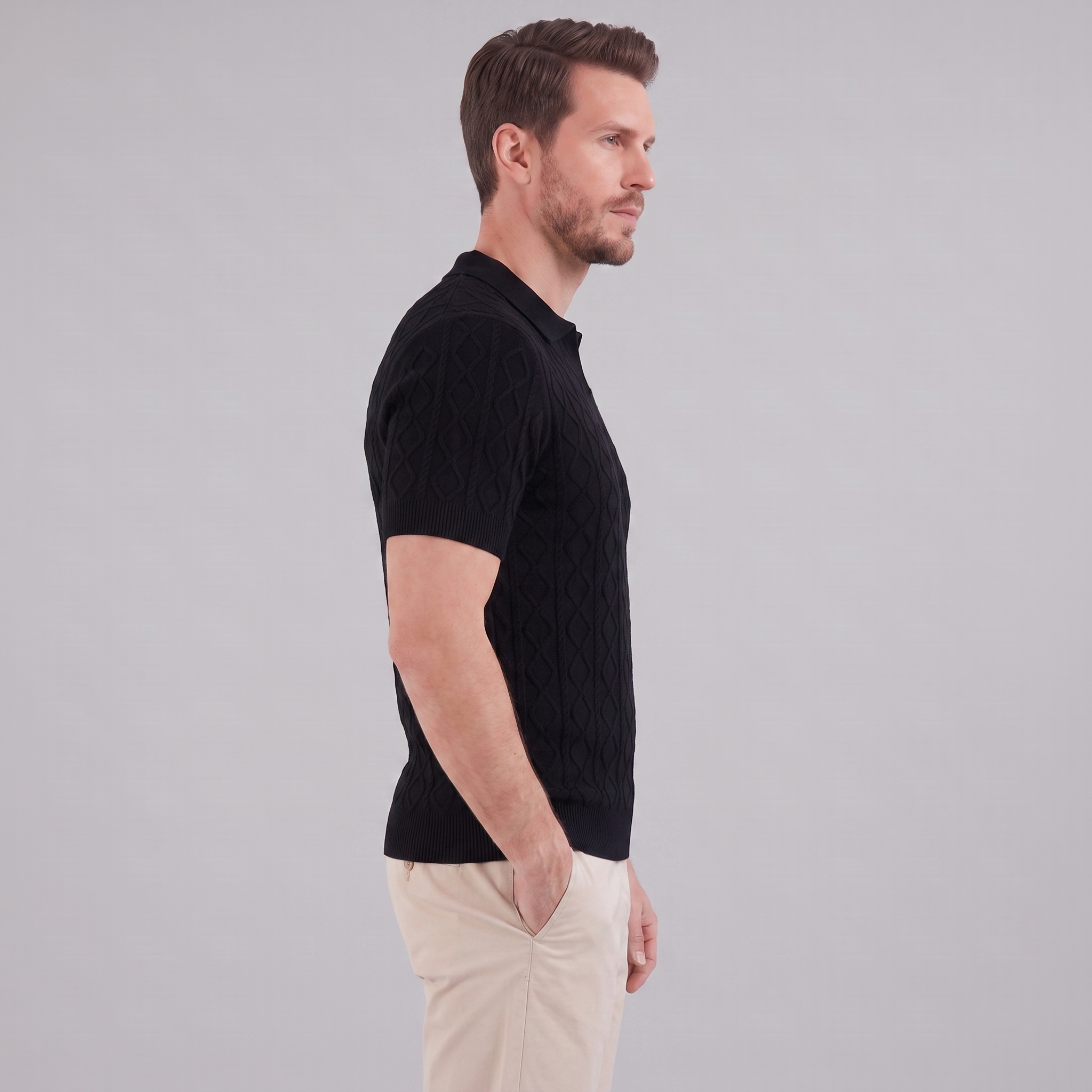 Men's Diamond Cable Knit Polo Shirt