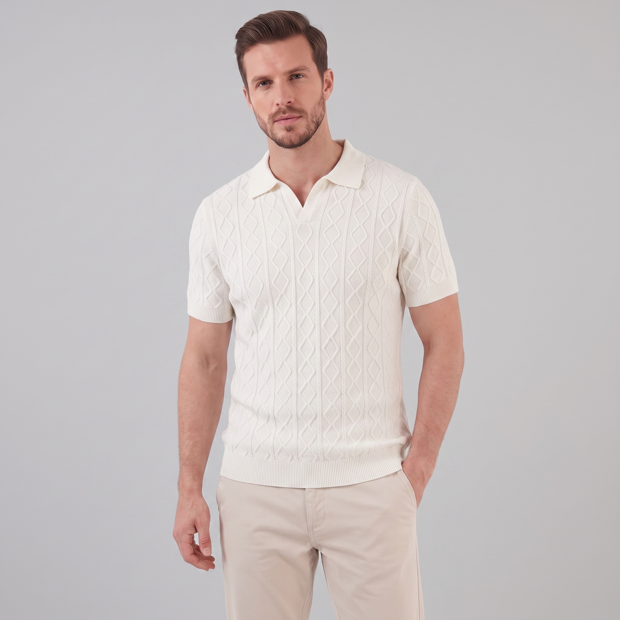 Men's Diamond Cable Knit Polo Shirt