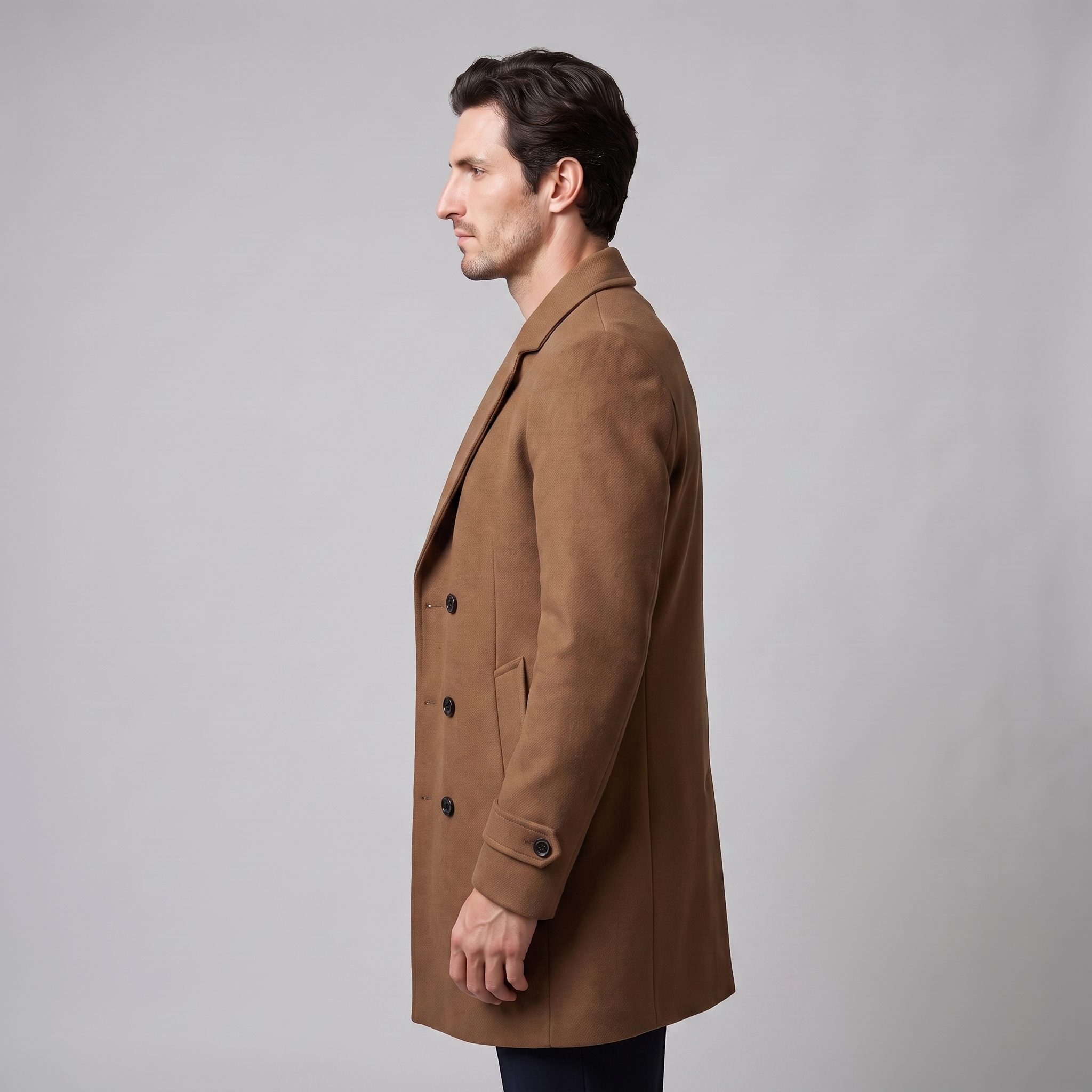 Men's Double-Breasted Wool-Look Coat