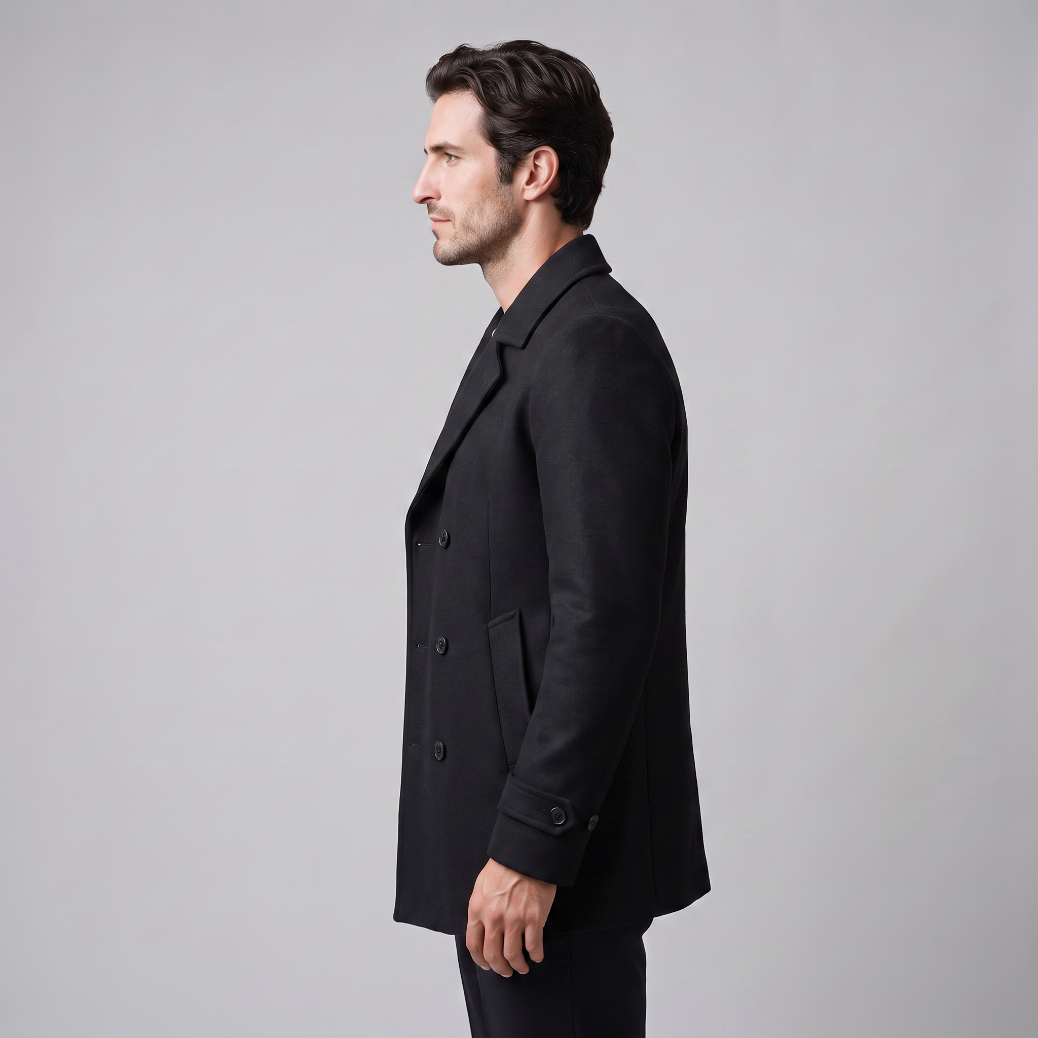 Men's Double-Breasted Wool-Look Coat