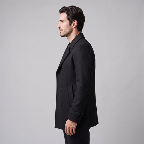 Men's Double-Breasted Wool-Look Coat
