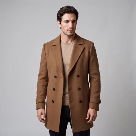 Men's Double-Breasted Wool-Look Coat