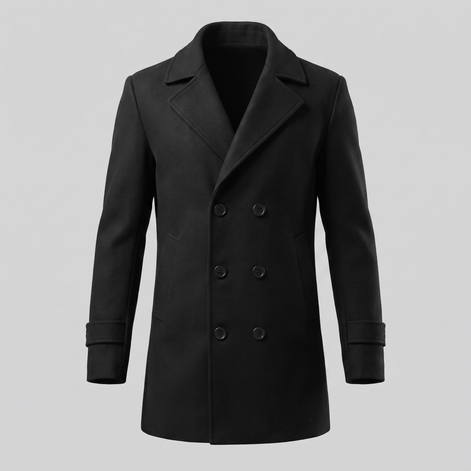 Men's Double-Breasted Wool-Look Coat