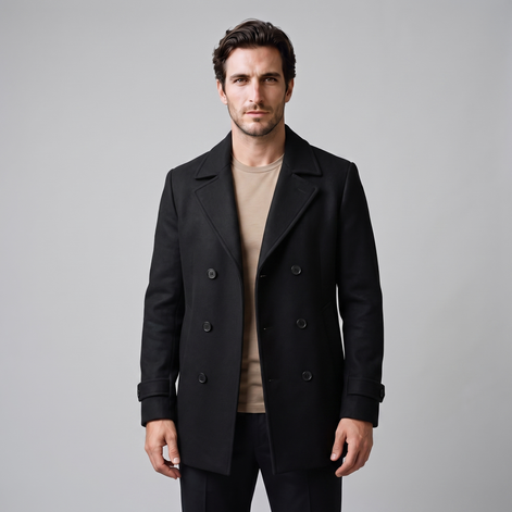 Men's Double-Breasted Wool-Look Coat
