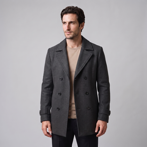 Men's Double-Breasted Wool-Look Coat