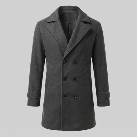 Men's Double-Breasted Wool-Look Coat