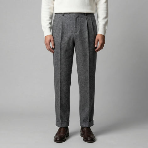 Men's Elegant Pleated Trousers with Side Adjuster