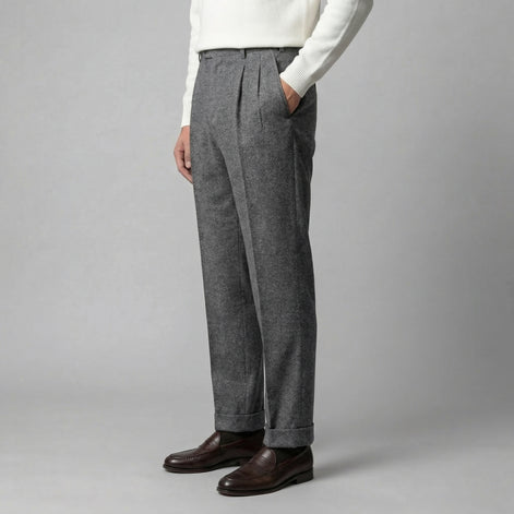 Men's Elegant Pleated Trousers with Side Adjuster