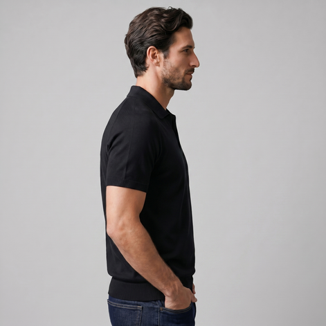 Men's Fine Knit Open-Collar Polo