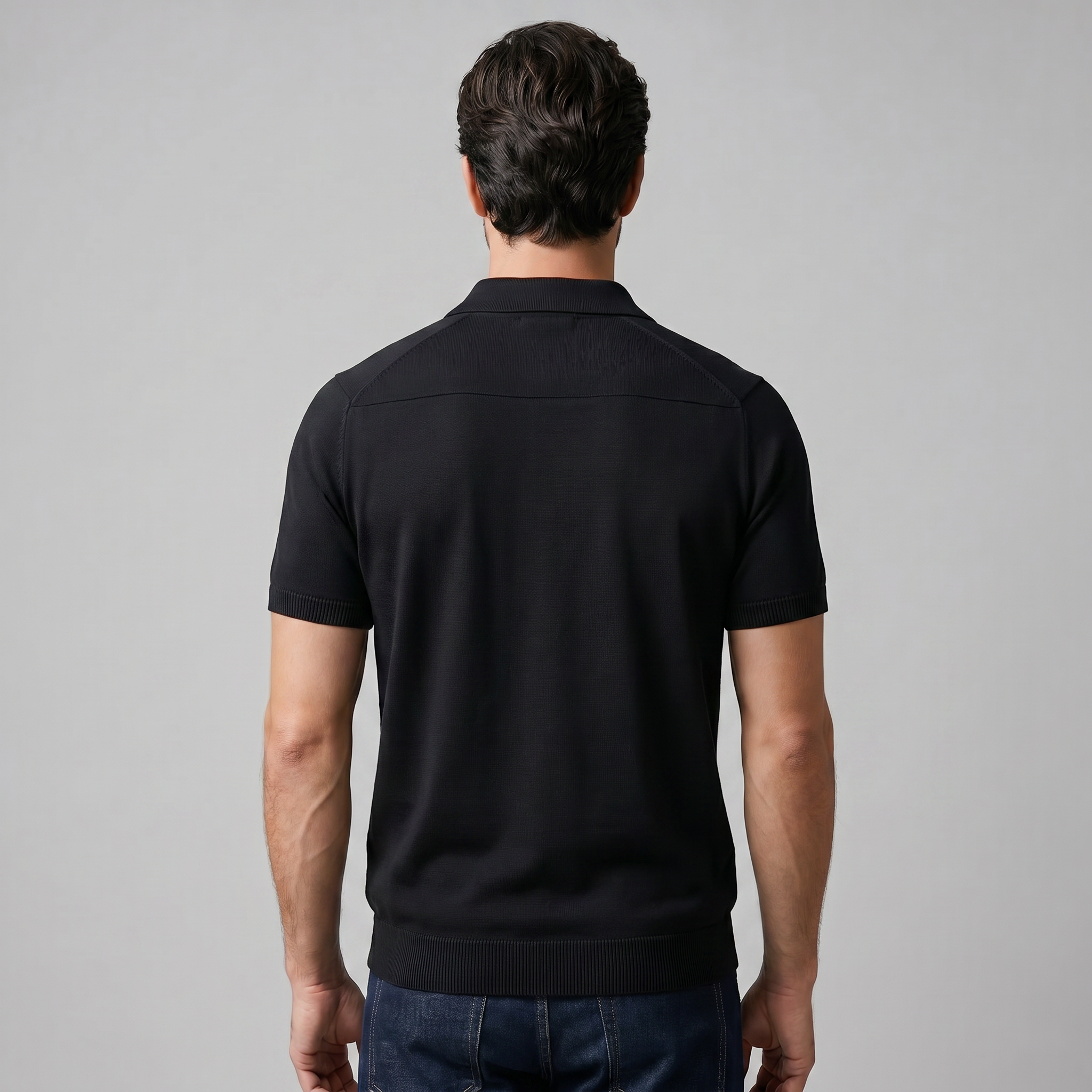 Men's Fine Knit Open-Collar Polo