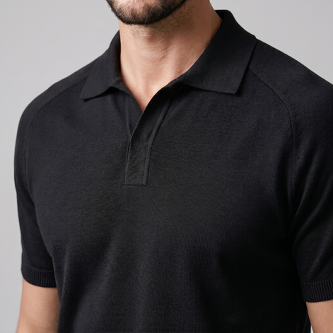 Men's Fine Knit Open-Collar Polo