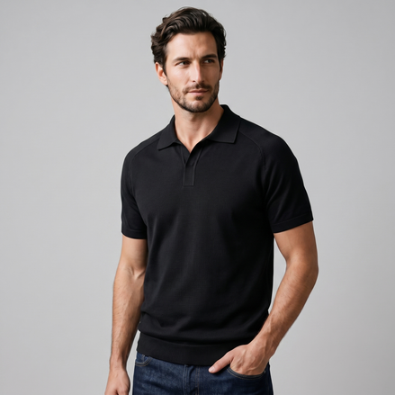Men's Fine Knit Open-Collar Polo
