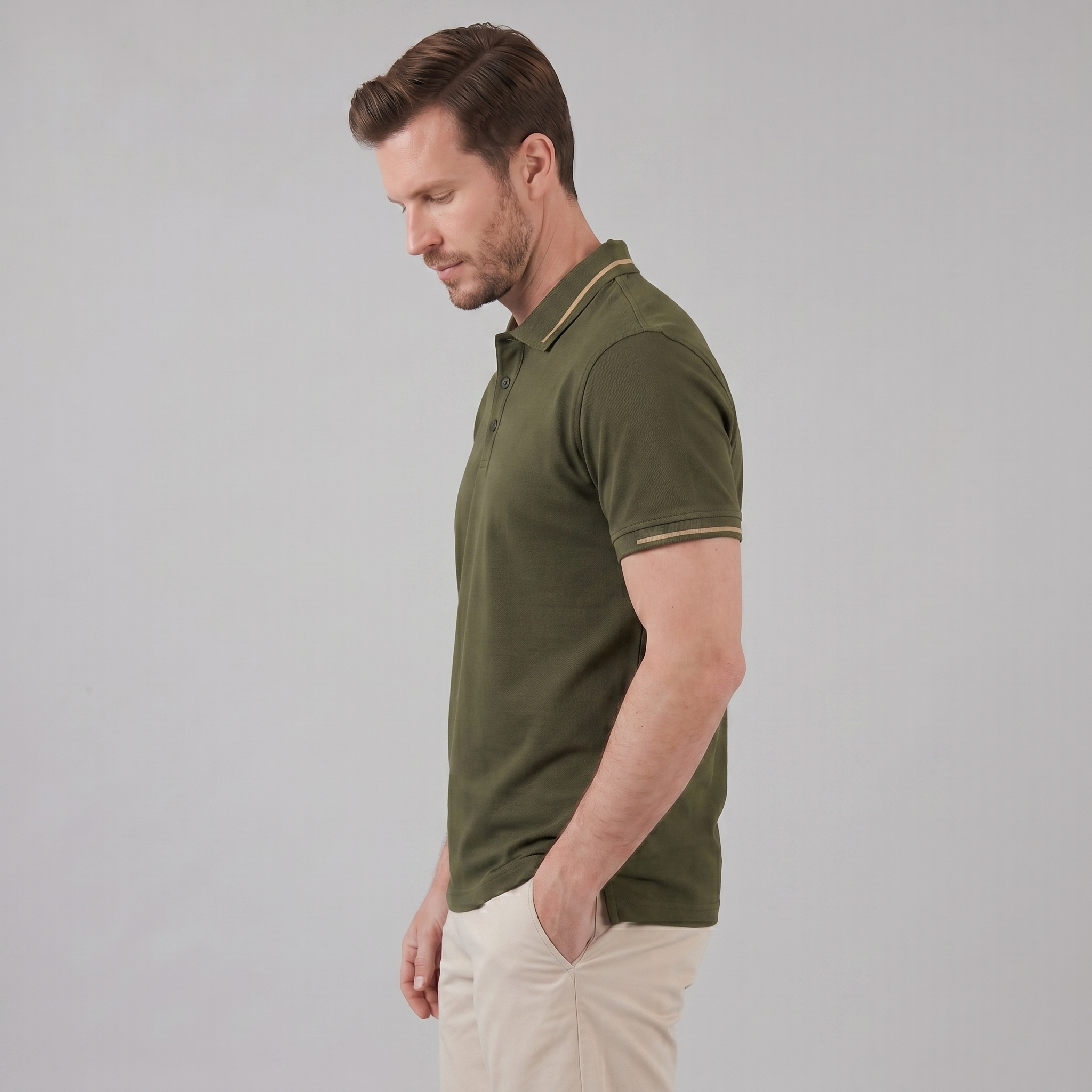 Men's Green Polo Shirt with Contrast Trim