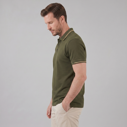 Men's Green Polo Shirt with Contrast Trim